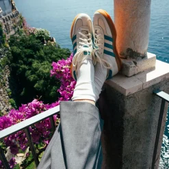 Leder Sneaker|Terrace Casual Sneaker*Adidas Gazelle Indoor *Amalfi Days* Chalk White / Hi-Res Aqua / Gum