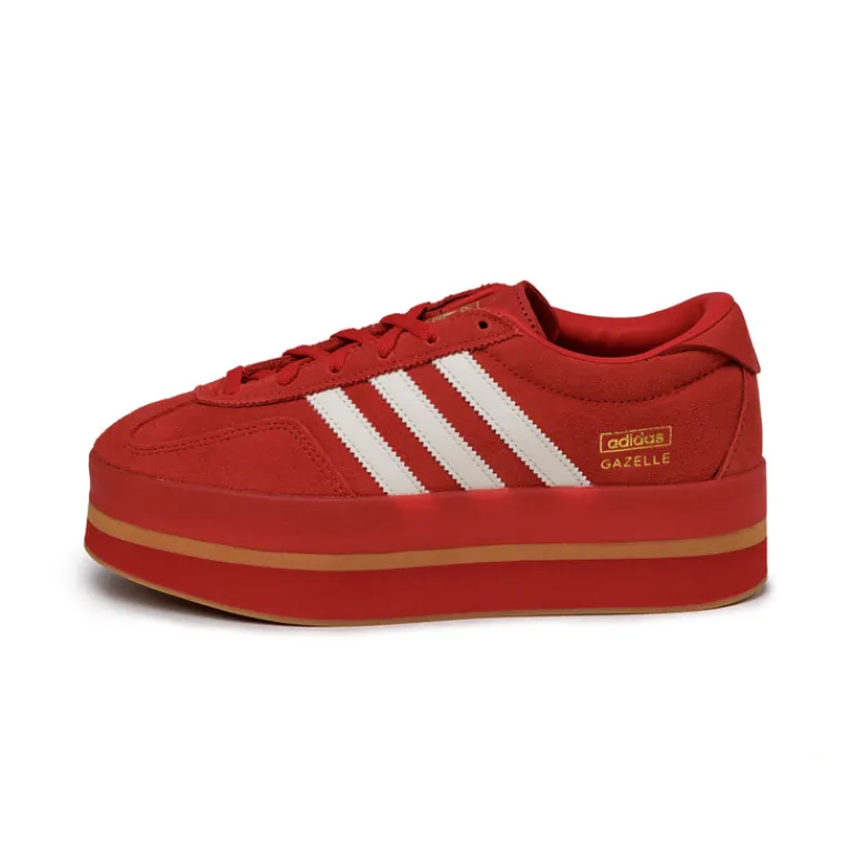 Leder Sneaker|Plateau Sneaker*Adidas Gazelle Stack W Red / Cream White / Gold Metallic