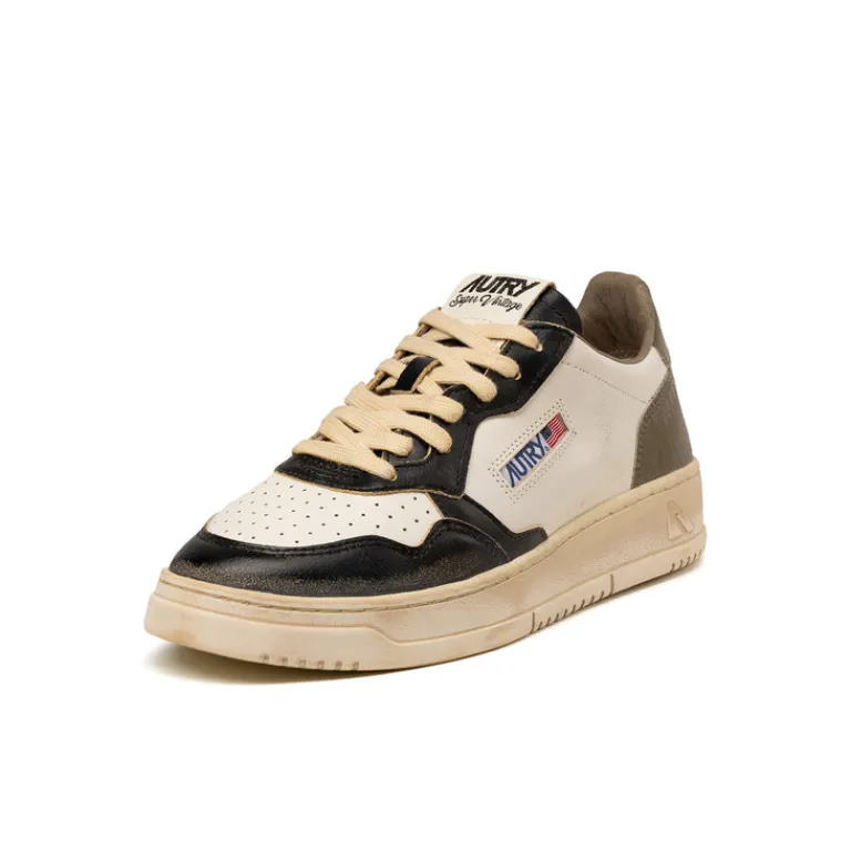 Leder Sneaker|Weiße Sneaker*Autry Medalist *Super Vintage* White / Covert Green / Black