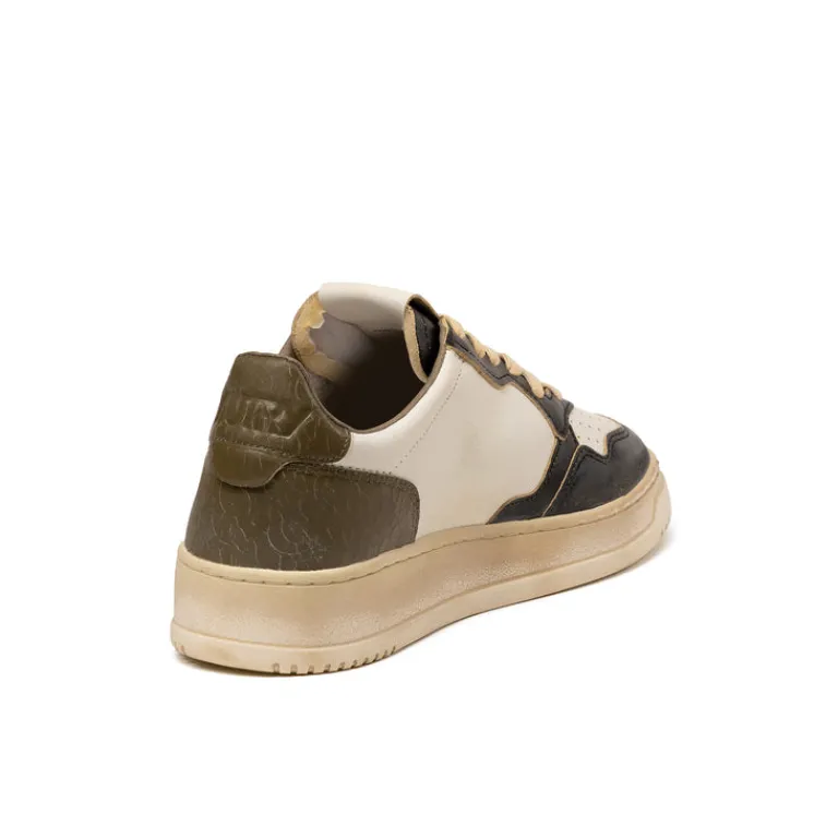 Leder Sneaker|Weiße Sneaker*Autry Medalist *Super Vintage* White / Covert Green / Black