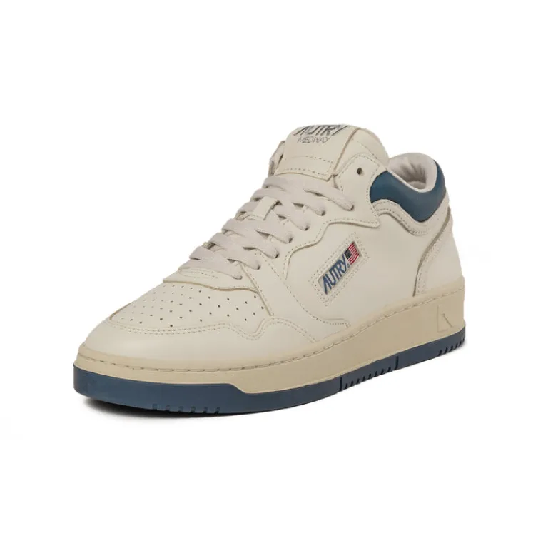 High-Top Sneaker|Leder Sneaker*Autry Med-Way Mid *Leather / Crack* Blue / Marshmallow