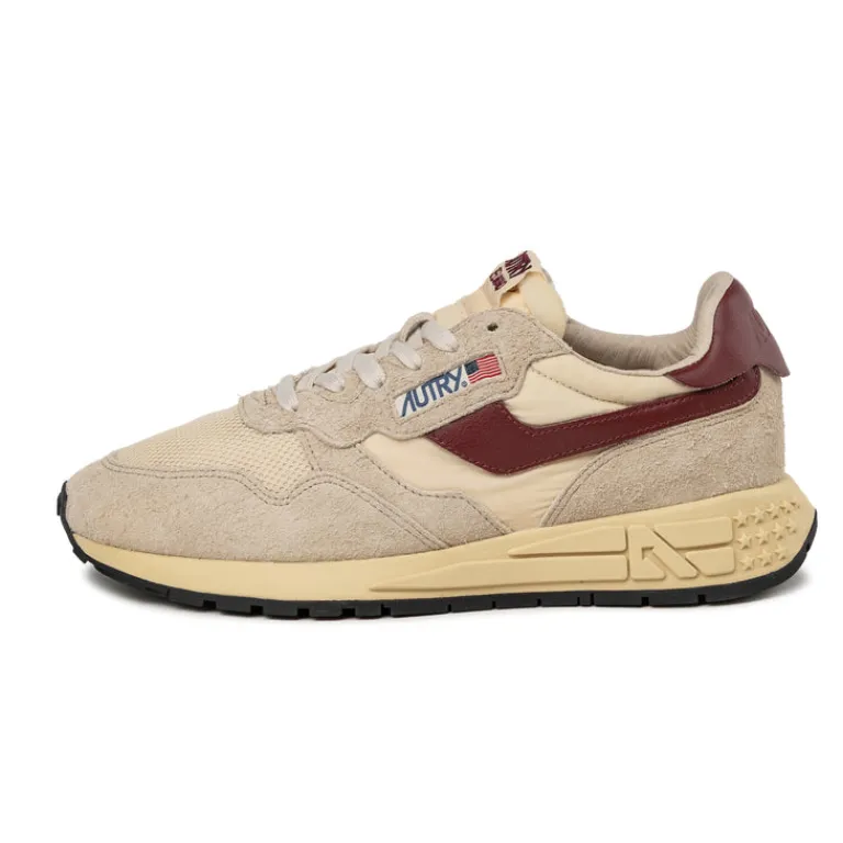 Leder Sneaker|Retro Runner*Autry Reelwind Low Ecru / Rubwine