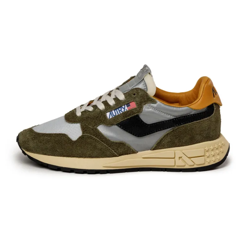 Leder Sneaker|Retro Runner*Autry Reelwind Low *Hairy Suede / Nylon* Green / Silver