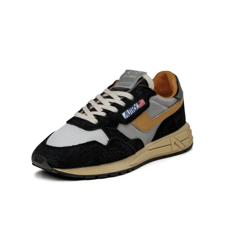 Leder Sneaker|Retro Runner*Autry Reelwind Low *Hairy Suede / Nylon* Carbon / Silver / Orange