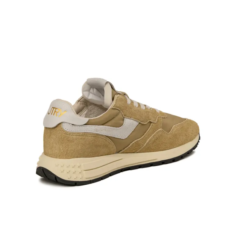 Leder Sneaker|Weiße Sneaker*Autry Reelwind Low *Nylon / Cracked Leather* White / Mustard