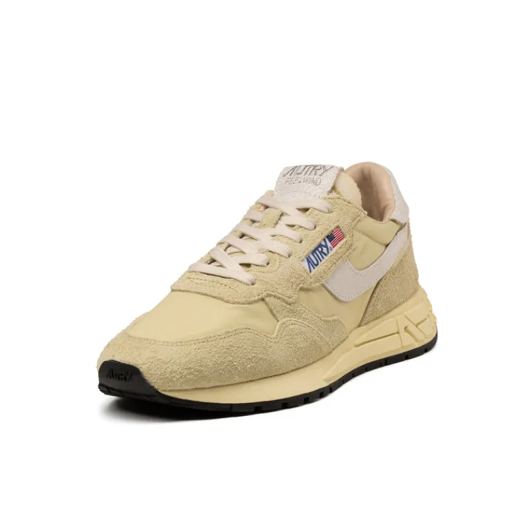 Leder Sneaker|Retro Runner*Autry Reelwind Low *Nylon / Cracked Leather* White / Hay