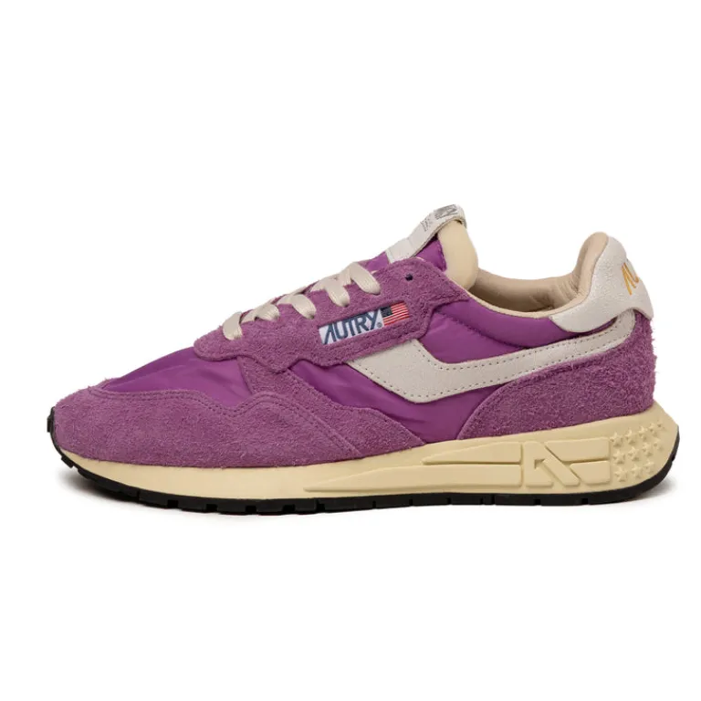 Leder Sneaker|Retro Runner*Autry Reelwind Low *Nylon / Cracked Leather* White / Hyacinth Violet
