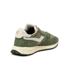 Leder Sneaker|Retro Runner*Autry Reelwind Low *Nylon / Hairy Suede / Cracked Leather* White / Military
