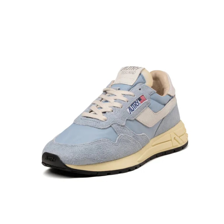 Leder Sneaker|Retro Runner*Autry Reelwind Low *Nylon / Cracked Leather* White / Celestial Blue