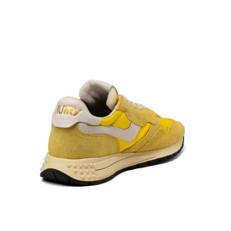 Leder Sneaker|Retro Runner*Autry Reelwind Low *Nylon / Cracked Leather* White / Buttercup