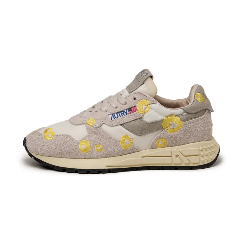 Leder Sneaker|Weiße Sneaker*Autry Reelwind Low W *Embroidery Flower* White / Buttercup