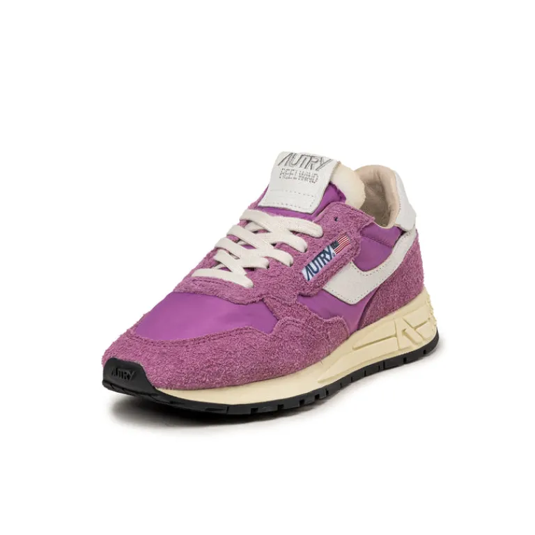 Leder Sneaker*Autry Reelwind Low W *Nylon / Hairy Suede / Cracked Leather* White / Hyper Violet