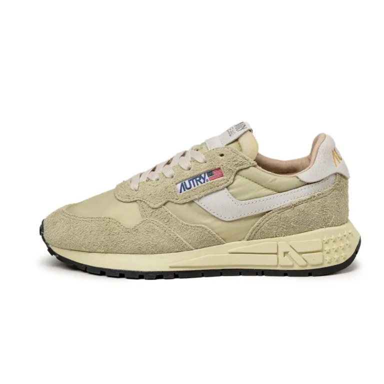 Leder Sneaker|Weiße Sneaker*Autry Reelwind Low W *Nylon / Cracked Leather* White / Hay