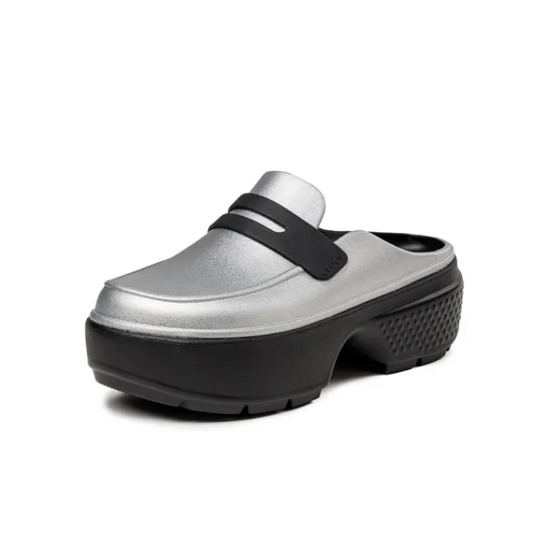 Vegane Sneaker|Loafer*Crocs Stomp Metallic Loafer Silver / Black