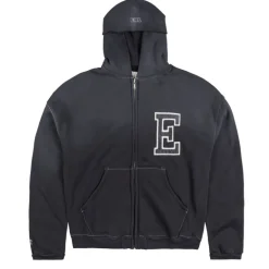 Hoodies*ERL Varisity Oversized Zip-Up Hoodie Black