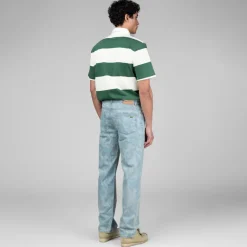 Hosen*Lacoste Straight Leg Print Motif Denim Jeans Washed Bleach
