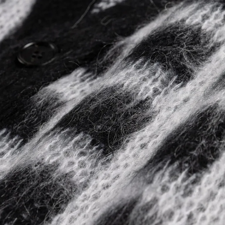 Knitwear*Marni Brushed Check Fuzzy Wuzzy Cardigan Black