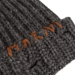 Beanies*Marni Ribbed Beanie Whit Hand Stitched Logo Granit