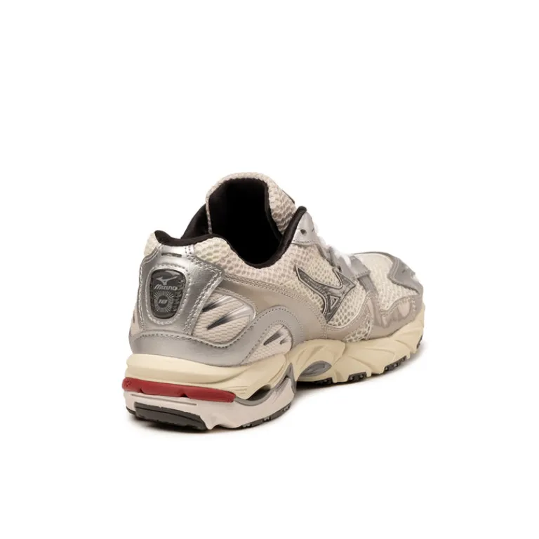 Vegane Sneaker|Retro Runner*Mizuno Wave Rider 10 Snow White / Black Sand / Rythmic Red