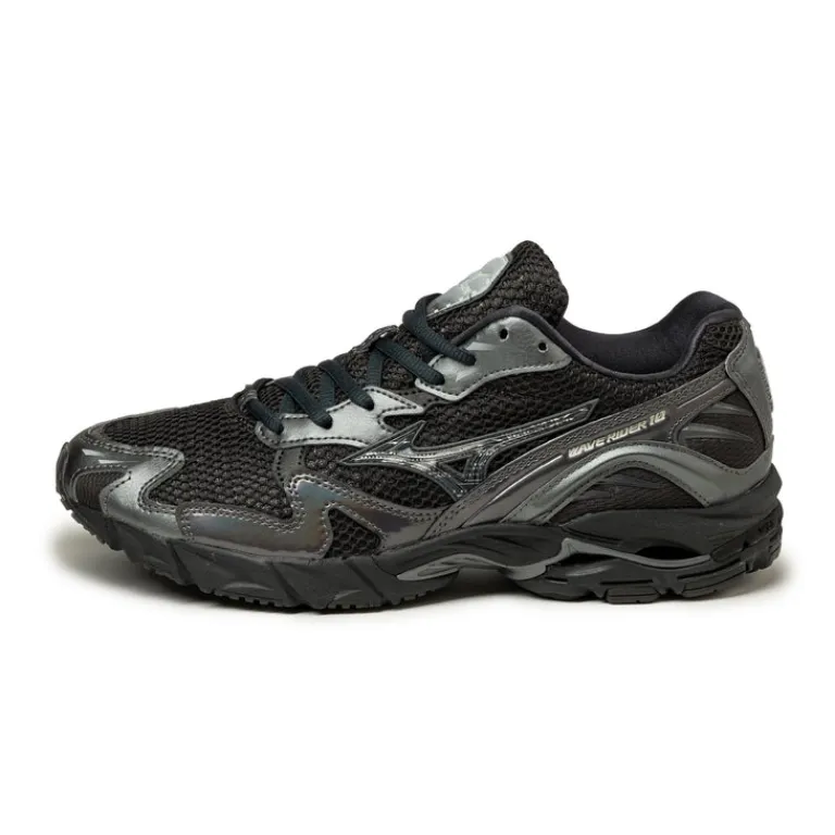 Leder Sneaker|Retro Runner*Mizuno Wave Rider 10 Sport Black Sand / Black Sand / Metallic Gray