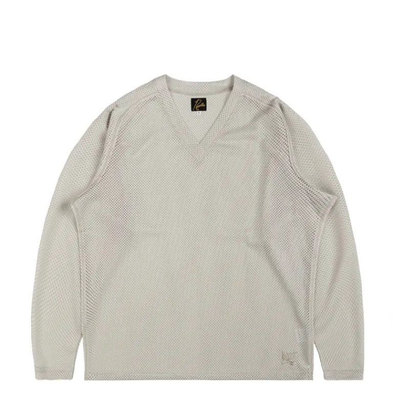 T-Shirts*Needles L/S V-Neck Tee - Raschel Lace Light Grey