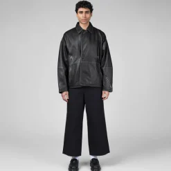 Jacken*New Amsterdam Surf Association Leather Jacket Boxy Fit Washed Black