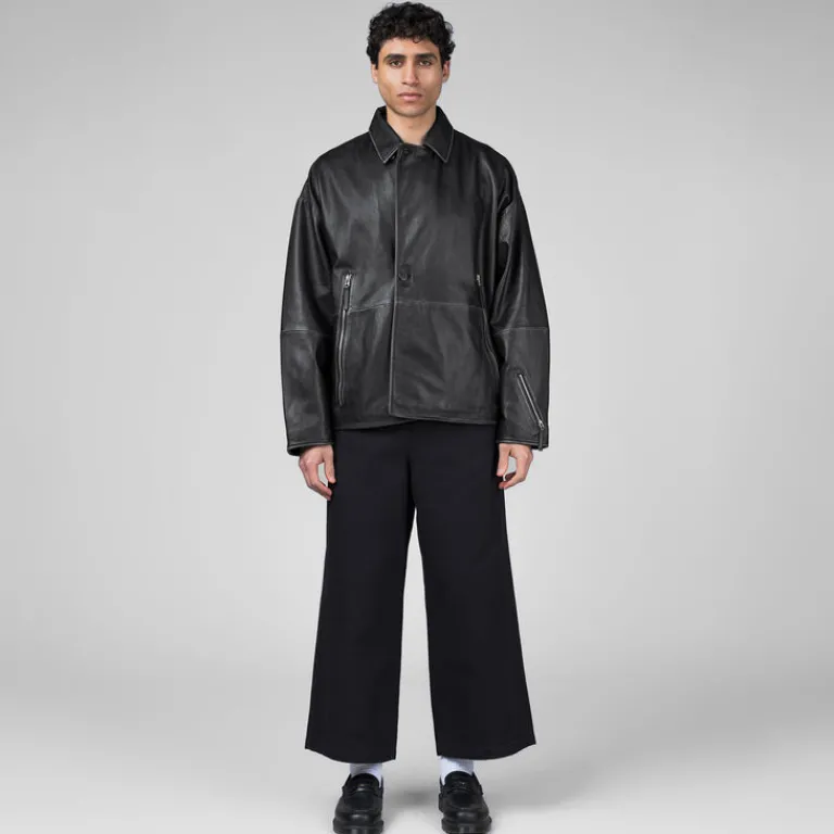 Jacken*New Amsterdam Surf Association Leather Jacket Boxy Fit Washed Black