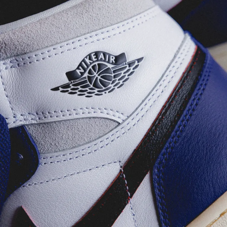 High-Top Sneaker|Leder Sneaker*Jordan Nike Air 1 Retro High OG *Rare Air* White / Black / Neutral Grey / Deep Royal Blue / Muslin