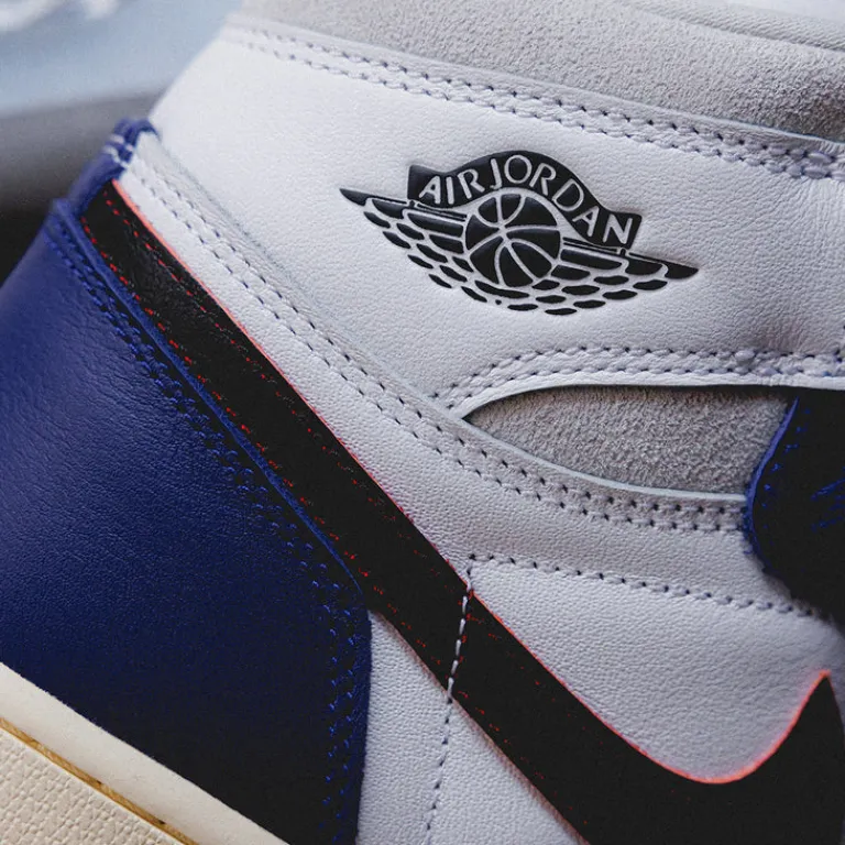High-Top Sneaker|Leder Sneaker*Jordan Nike Air 1 Retro High OG *Rare Air* White / Black / Neutral Grey / Deep Royal Blue / Muslin