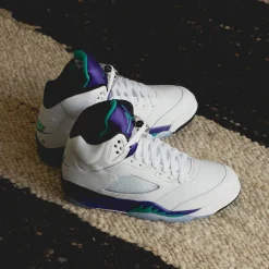 High-Top Sneaker|Leder Sneaker*Jordan Nike Air 5 Retro OG *Grape* White / New Emerald / Grape Ice / Black