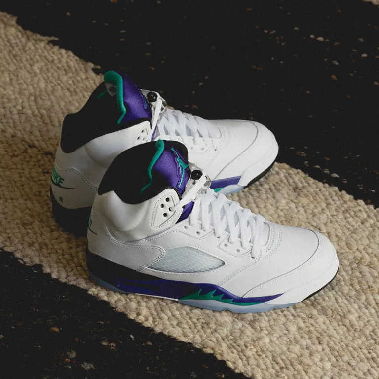 High-Top Sneaker|Leder Sneaker*Jordan Nike Air 5 Retro OG *Grape* White / New Emerald / Grape Ice / Black