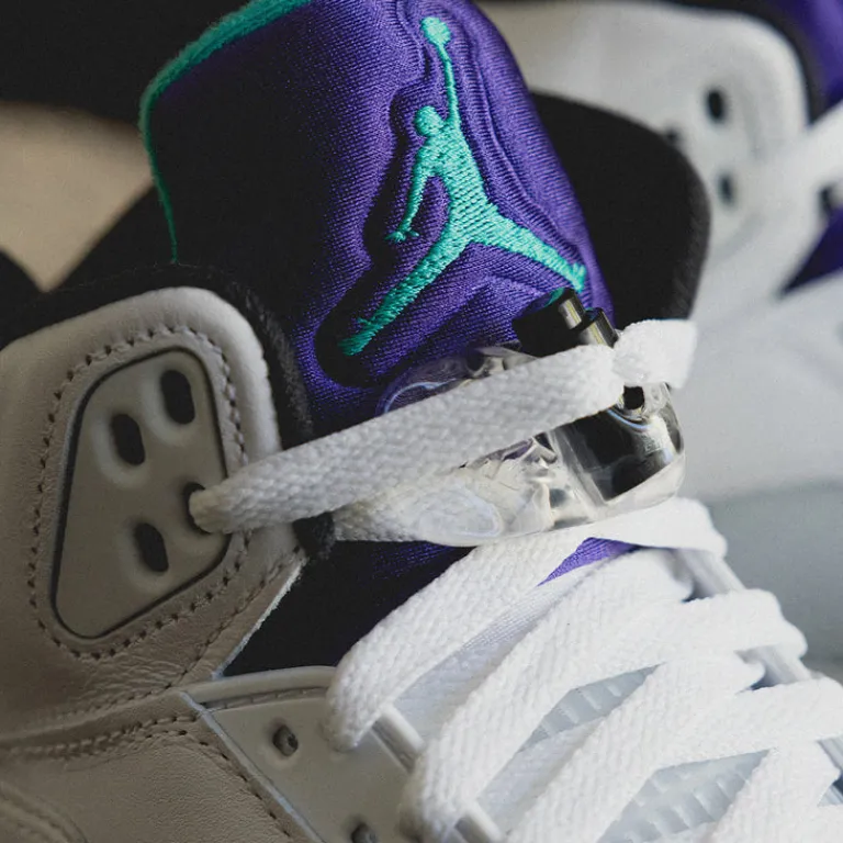 High-Top Sneaker|Leder Sneaker*Jordan Nike Air 5 Retro OG *Grape* White / New Emerald / Grape Ice / Black