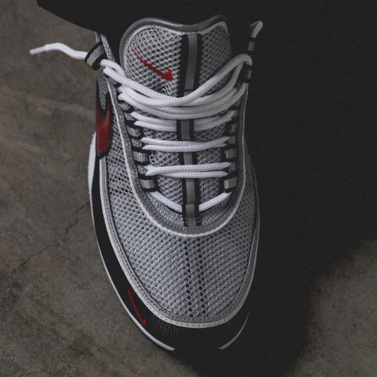 Leder Sneaker|Retro Runner*Nike Air Zoom Spiridon OG Metallic Silver / Sport Red / Black / White
