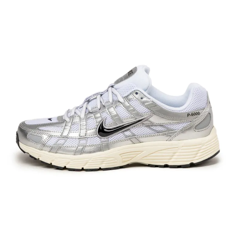 Leder Sneaker|Retro Runner*Nike P-6000 White / Black / Metallic Silver / Flat Silver