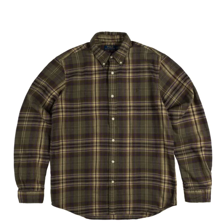 Hemden*Polo Ralph Lauren Custom Fit Plaid Brushed Flannel Shirt Olive / Brown Multi