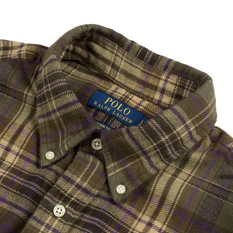 Hemden*Polo Ralph Lauren Custom Fit Plaid Brushed Flannel Shirt Olive / Brown Multi