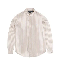 Hemden*Polo Ralph Lauren Custom Fit Striped Linen Shirt Coastal Beige / White