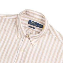 Hemden*Polo Ralph Lauren Custom Fit Striped Linen Shirt Coastal Beige / White
