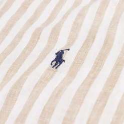 Hemden*Polo Ralph Lauren Custom Fit Striped Linen Shirt Coastal Beige / White