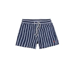 Shorts*Polo Ralph Lauren Traveler Slim Fit Swimming Trunk Blue Vertical Wide Stripe)