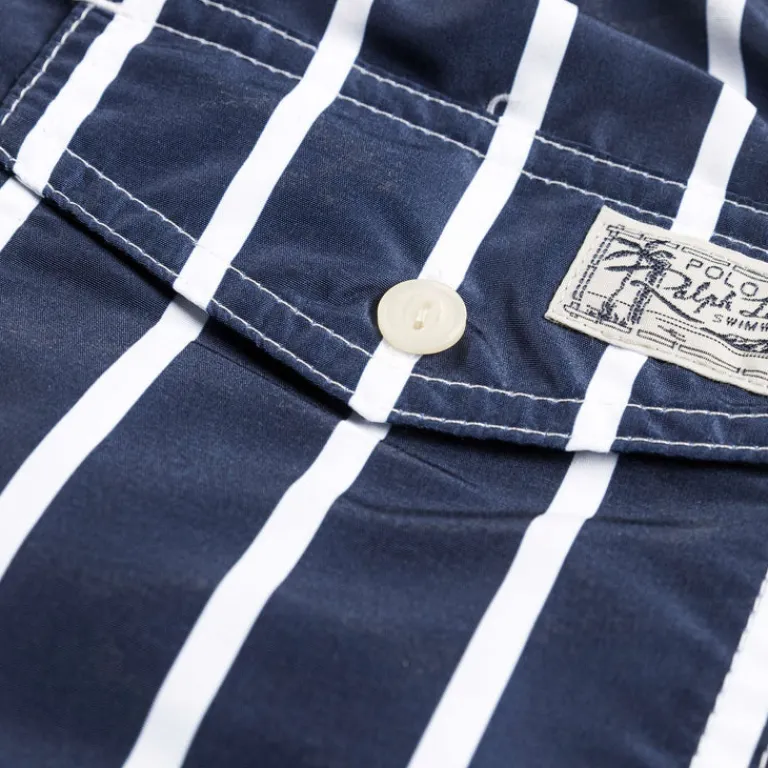 Shorts*Polo Ralph Lauren Traveler Slim Fit Swimming Trunk Blue Vertical Wide Stripe)