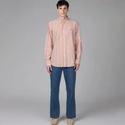 Hemden*Polo Ralph Lauren Custom Fit Striped Oxford Shirt Orange / White Multi