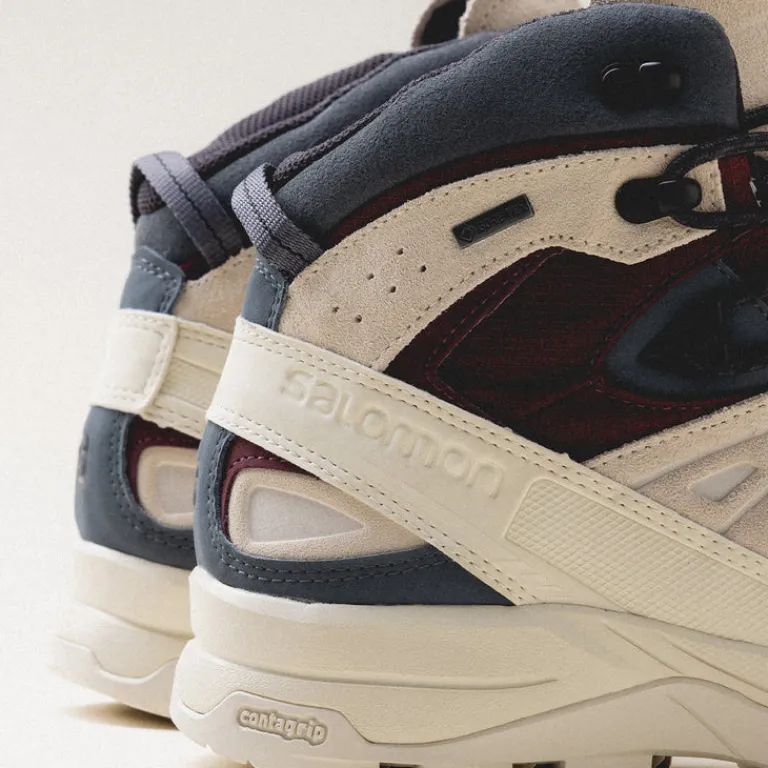 Leder Sneaker|Wasserdichte Sneaker*Salomon X-Alp Mid Leather GTX Almond Milk / Catawba Grape / Turbulence